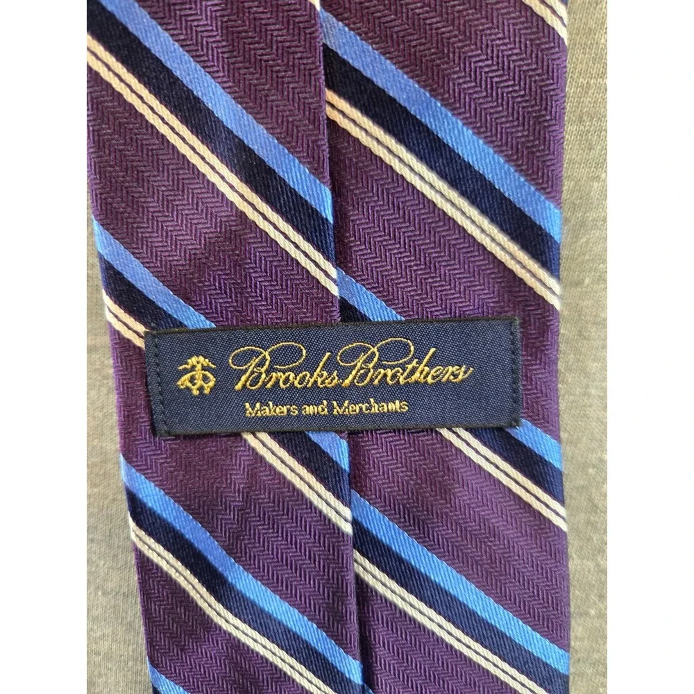 Brooks Brothers‎ Makers & Merchants Tie Purple Blue Striped 100% Silk Necktie